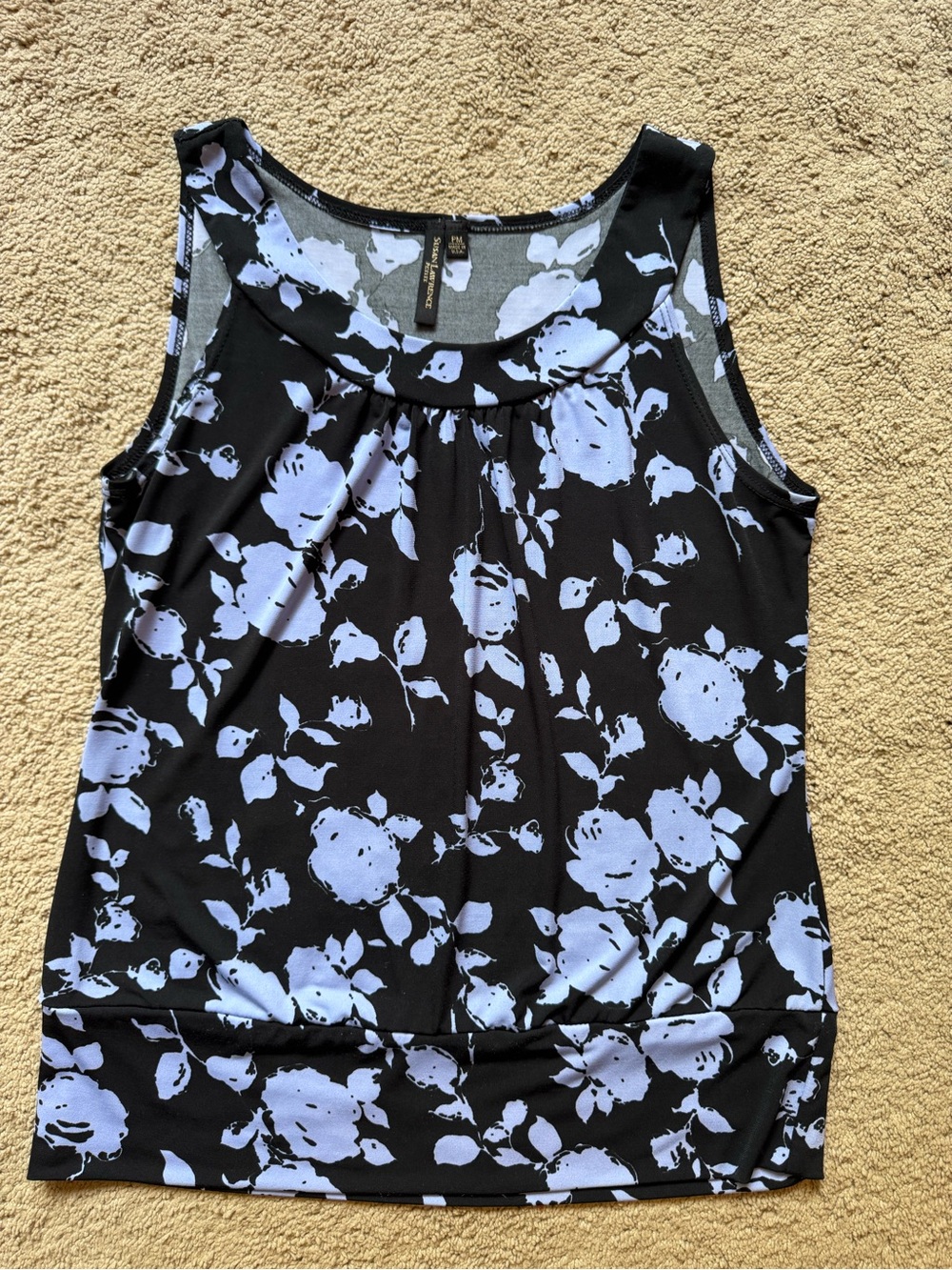 Susan Lawrence Black Sleeveless Top with Light Blue Floral Print